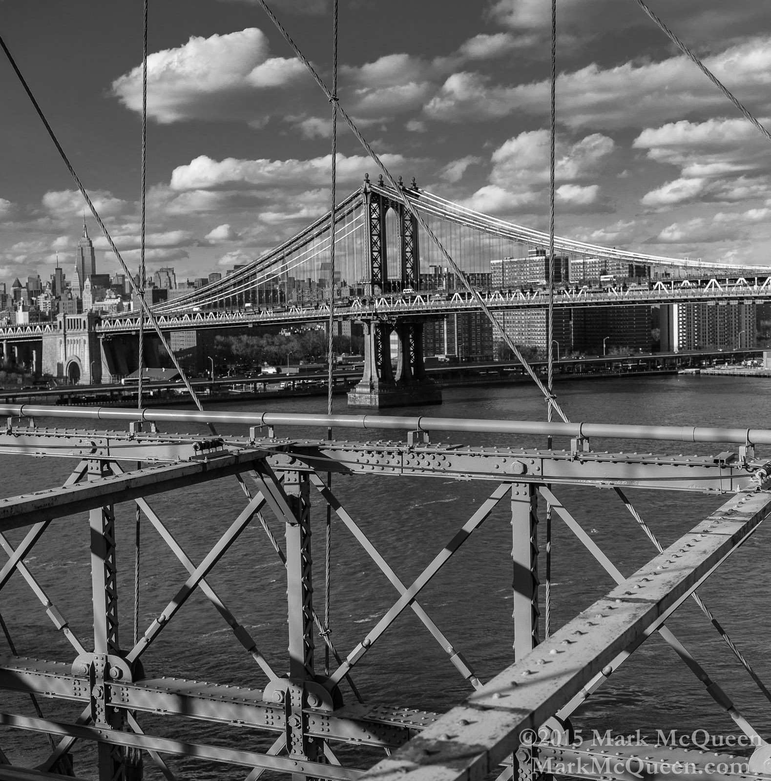Manhattan Bridge from the Brooklyn Bridge, New York City